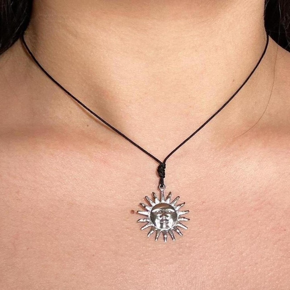 Stainless steel dainty sun necklace adjustable earthy dainty black nylon cord